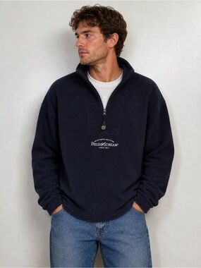 Vintage Field & Stream Black Fleece 1/4 Zip Pullover Compass Outdoor Sweater